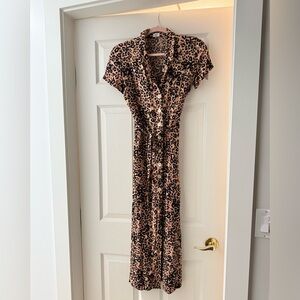 Aritzia Tan and Black Leopard Midi Dress